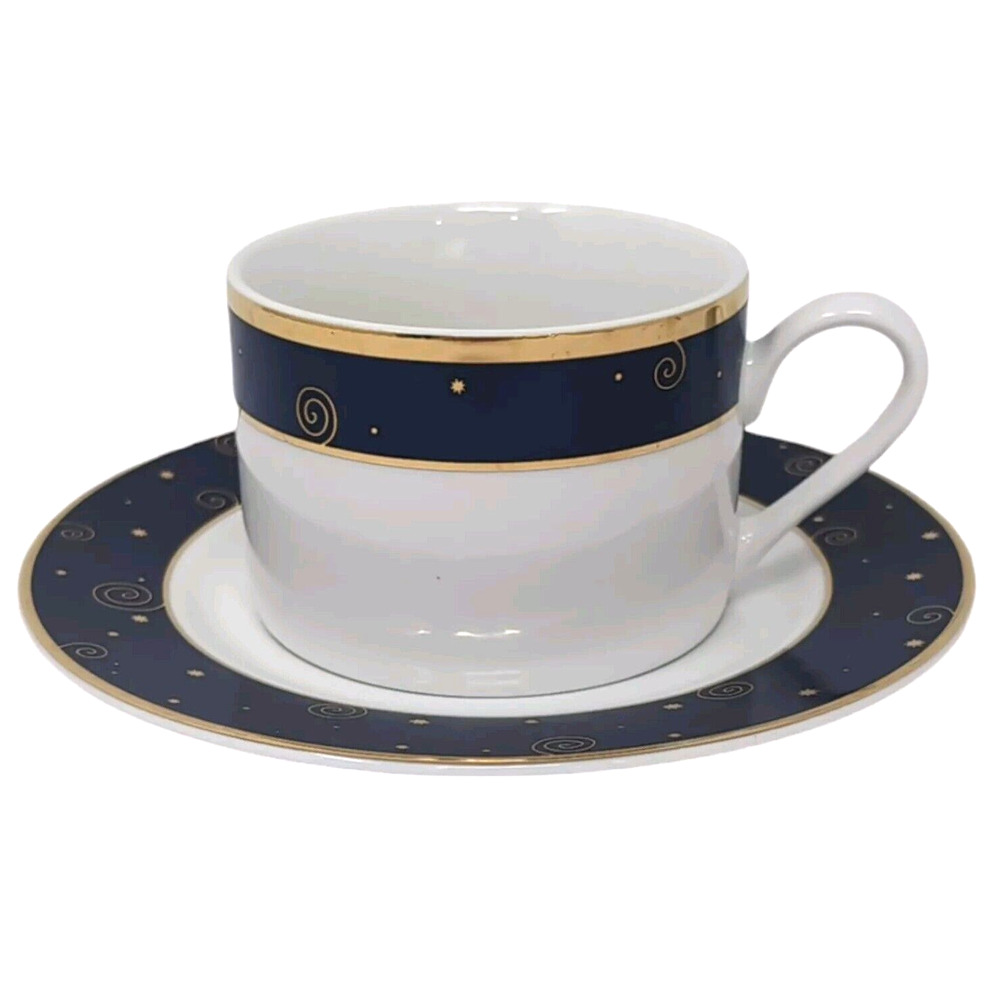 Sakura Star Light Coffee Tea‎ Cup Saucer Porcelain Blue Gold Celestial Hallmark
